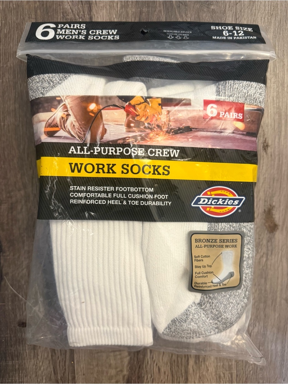 Dickies Men's All Purpose Crew Work Socks 6 Pairs White Size 6-12 NIP